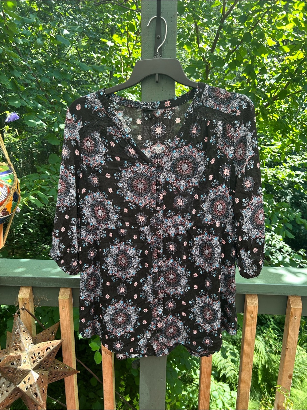 torrid Black Floral Medallion Button-Front Blouse